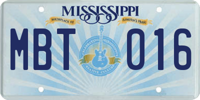 MS license plate MBT016
