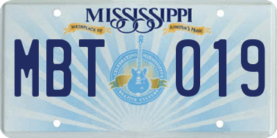 MS license plate MBT019