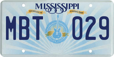 MS license plate MBT029