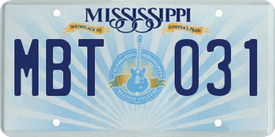 MS license plate MBT031