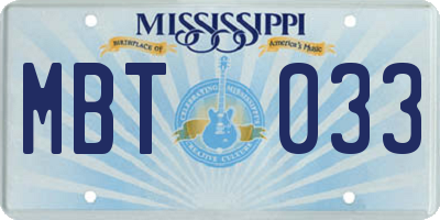 MS license plate MBT033