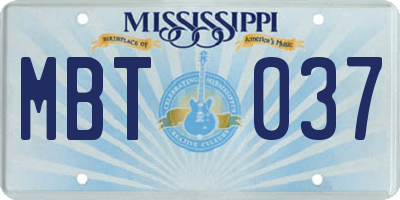 MS license plate MBT037