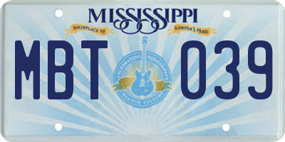 MS license plate MBT039