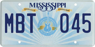 MS license plate MBT045