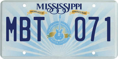 MS license plate MBT071