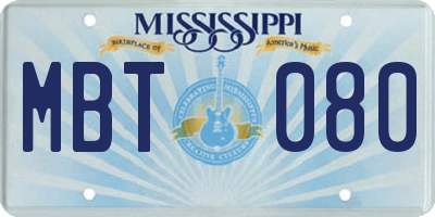 MS license plate MBT080
