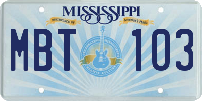 MS license plate MBT103