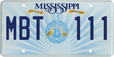 MS license plate MBT111
