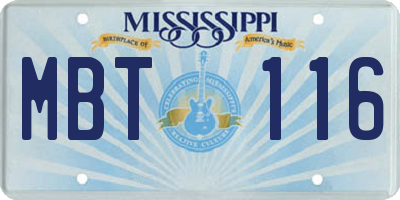 MS license plate MBT116