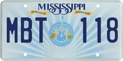 MS license plate MBT118