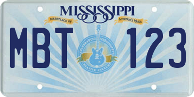 MS license plate MBT123