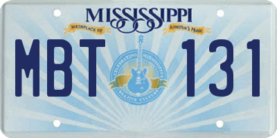 MS license plate MBT131