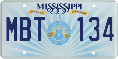 MS license plate MBT134
