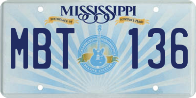 MS license plate MBT136