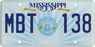 MS license plate MBT138