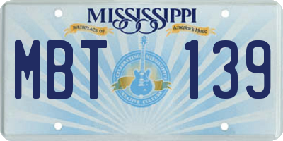 MS license plate MBT139