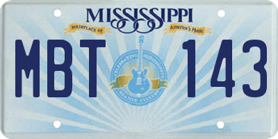 MS license plate MBT143