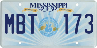 MS license plate MBT173