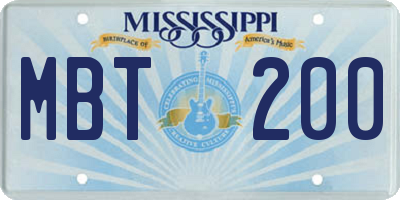 MS license plate MBT200