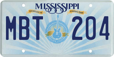 MS license plate MBT204