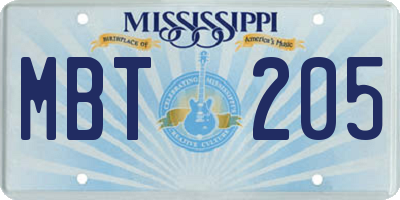 MS license plate MBT205