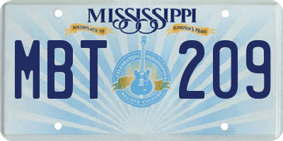 MS license plate MBT209
