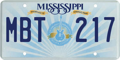 MS license plate MBT217