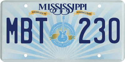 MS license plate MBT230