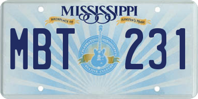 MS license plate MBT231