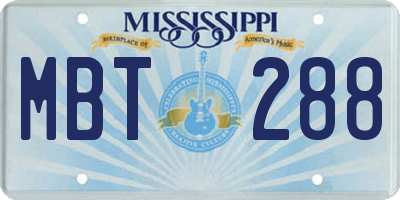 MS license plate MBT288