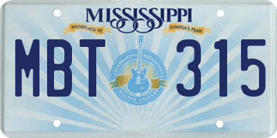 MS license plate MBT315