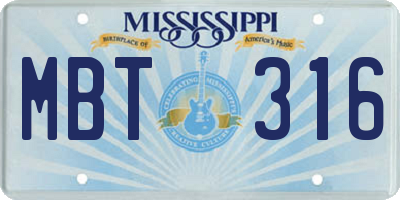 MS license plate MBT316