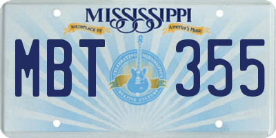 MS license plate MBT355