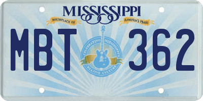 MS license plate MBT362