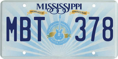 MS license plate MBT378
