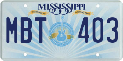MS license plate MBT403