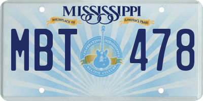 MS license plate MBT478