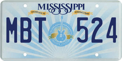 MS license plate MBT524