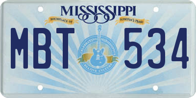 MS license plate MBT534