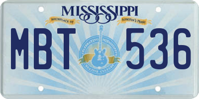 MS license plate MBT536