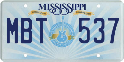 MS license plate MBT537
