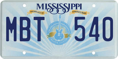 MS license plate MBT540