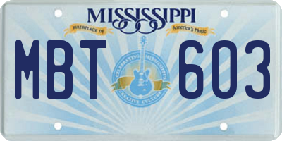 MS license plate MBT603
