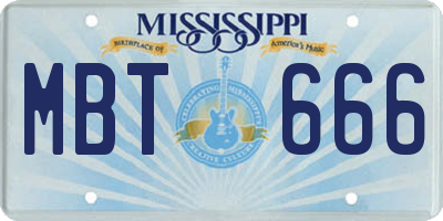 MS license plate MBT666
