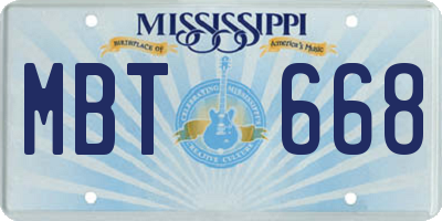 MS license plate MBT668