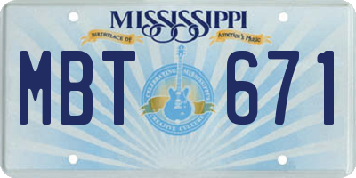 MS license plate MBT671