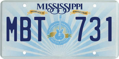 MS license plate MBT731