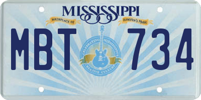MS license plate MBT734