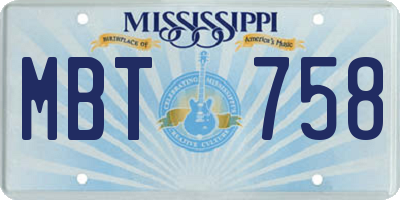MS license plate MBT758