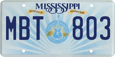 MS license plate MBT803